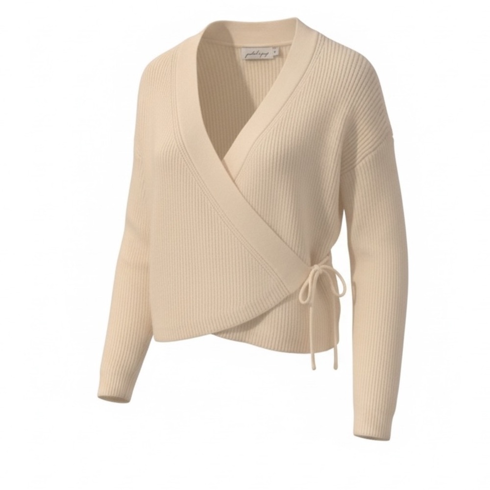 Petal + Pup Cream Wrap Sweater | Balletcore Ribbed Knit Cropped Cardigan